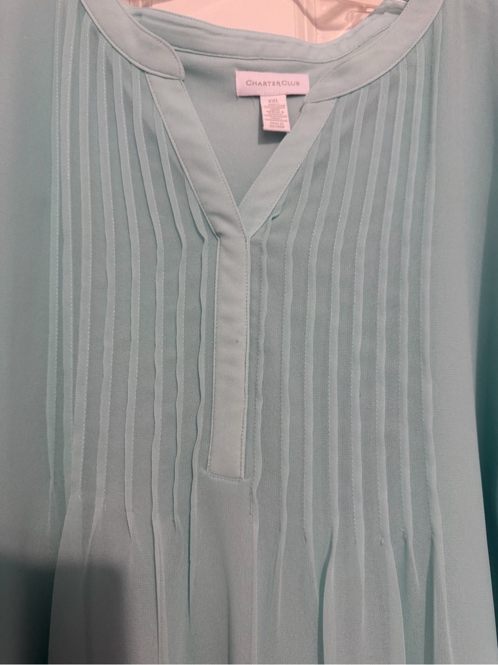 Charter Club Mint Pintuck Challis V-Neck Blouse - Picture 4 of 5